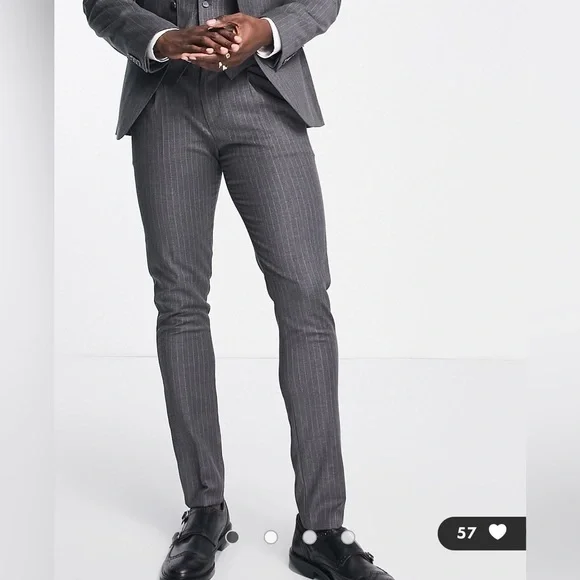 slim fit dress slacks Patterned Slim Fit Dark Grey Men Pants - Wessi – Wessi main image 1